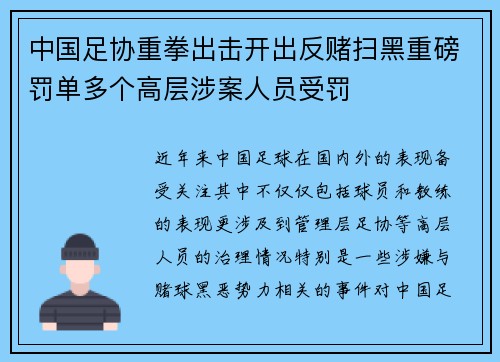 中国足协重拳出击开出反赌扫黑重磅罚单多个高层涉案人员受罚 中国足协重拳出击开出反赌扫黑重磅罚单多个高层涉案人员受罚